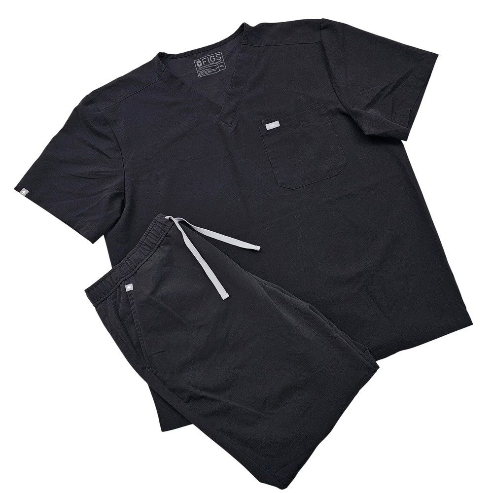 FIGS Scrub Set Mens XXL Top XL Bottom Black Leon Tansen Jogger Medical Uniform